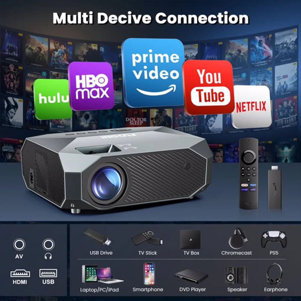 Projector with 5G WiFi Bluetooth 1080P Portable Outdoor Video Projector 4K Support Home Theater Movie Projector for Phone/PC/TV