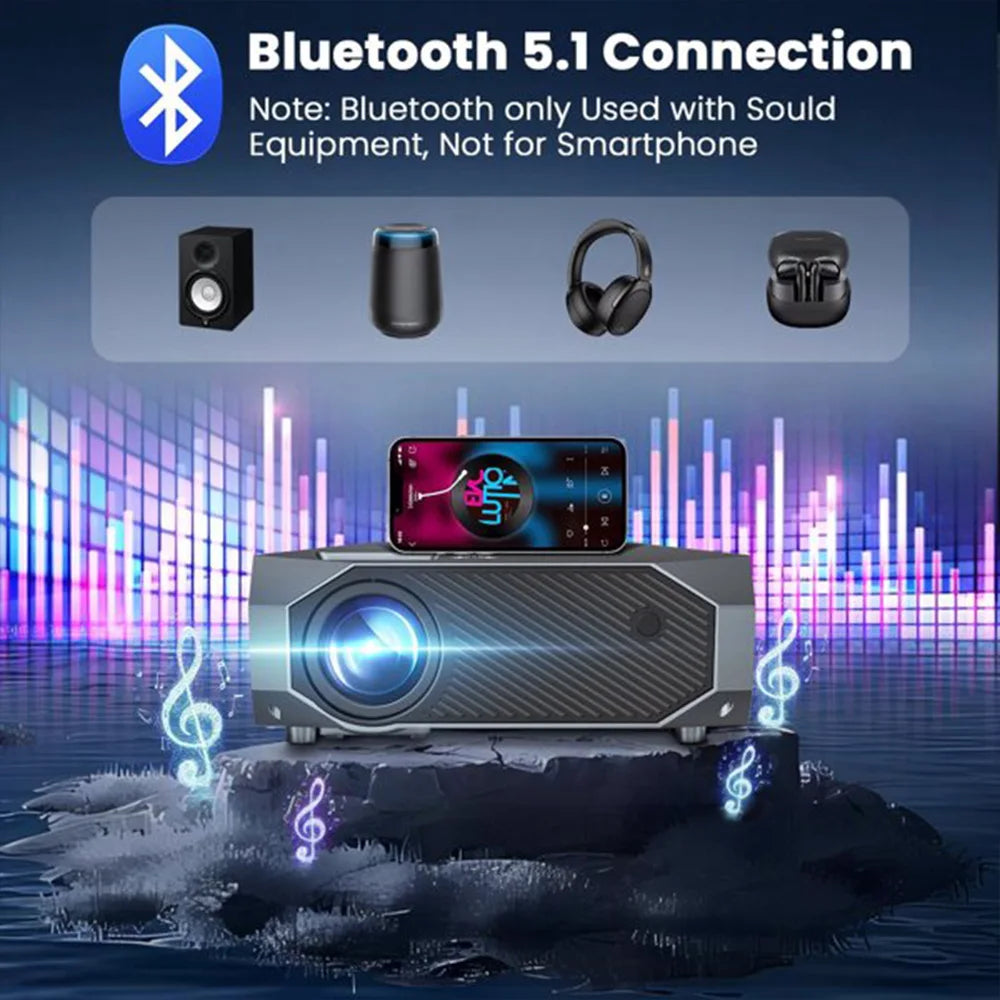 Projector with 5G WiFi Bluetooth 1080P Portable Outdoor Video Projector 4K Support Home Theater Movie Projector for Phone/PC/TV