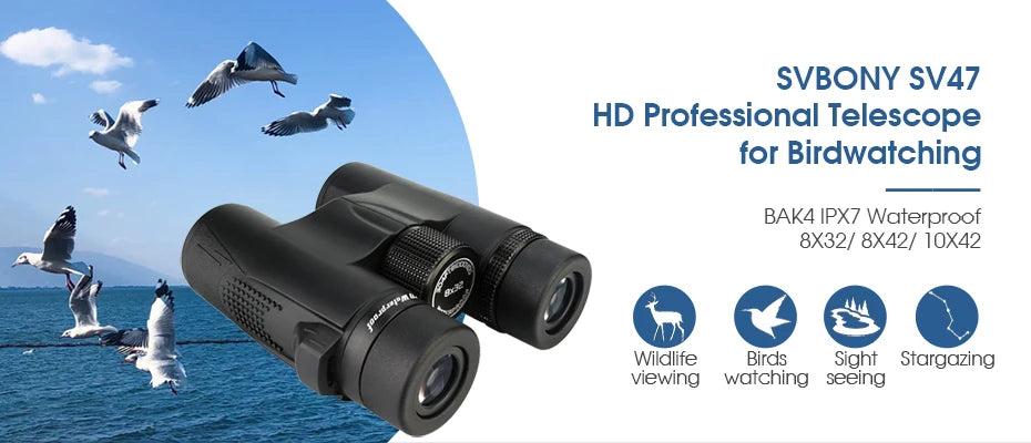 SVBONY Bird Watching Telescope SV47 Powerful Binoculars 8x32/8x42/10x42 Professional IPX7 Waterproof