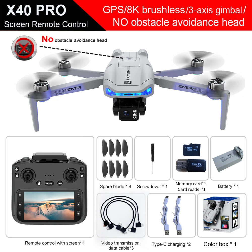 X40 PRO GPS Drone 8K HD Camera 3-axis gimbal Aerial Photography 5G WIFI Brushless Avoid Obstacles FPV Fishing Drone