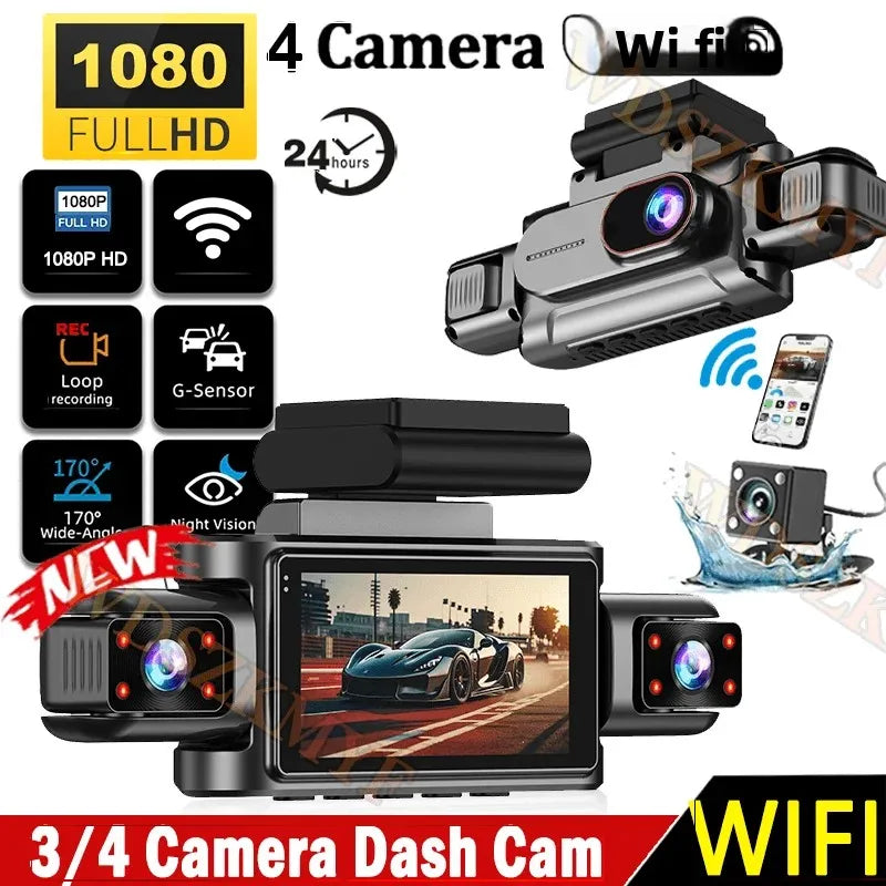 360°Auto Camera 1080P Video Recorder 3/4 Lens WIFI DashCam for Car DVR Black Box Night Vision 24H