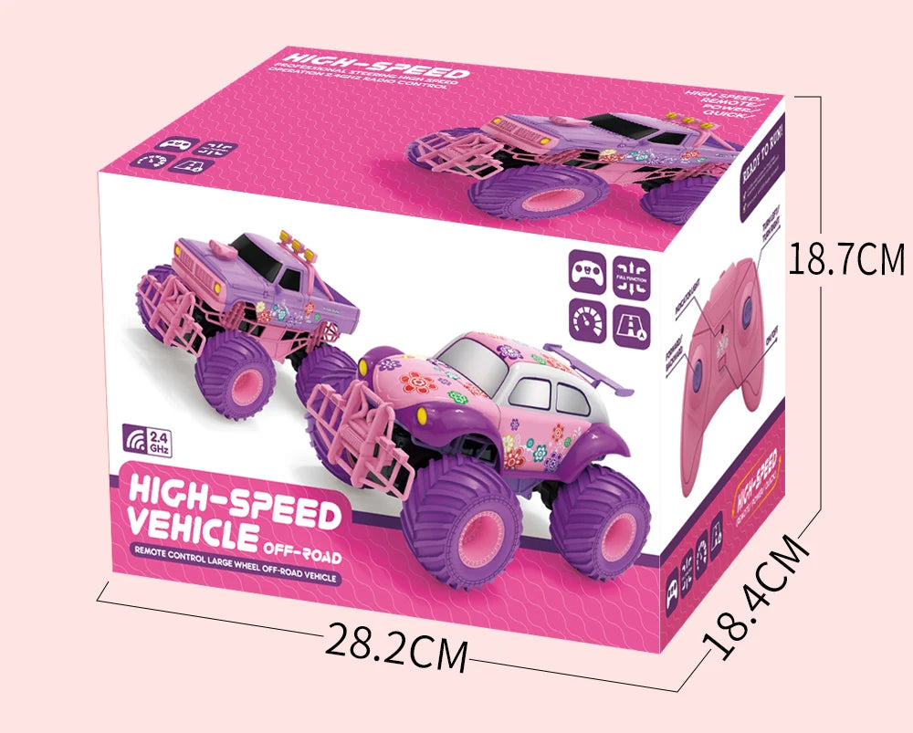 4WD Pink RC Car Pickup Truck Electric Climbing Drop-resistant Stunt Remote Control Princess Car Toy Children Gifts For Girls