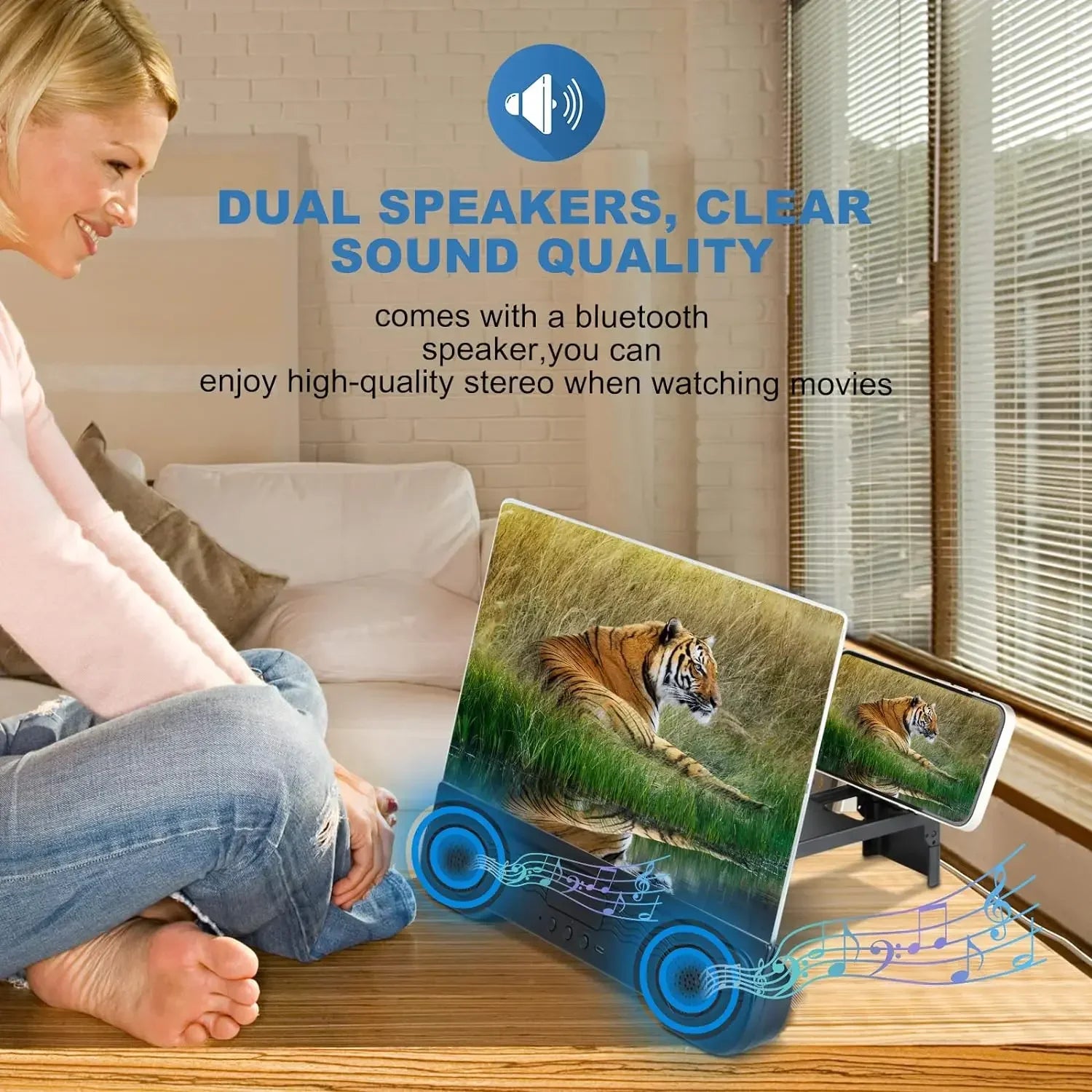 14" Cell Phone Screen Magnifier with Wireless Speaker Foldable Phone Stand with HD Screen Amplifier for Movies,Videos,Gaming