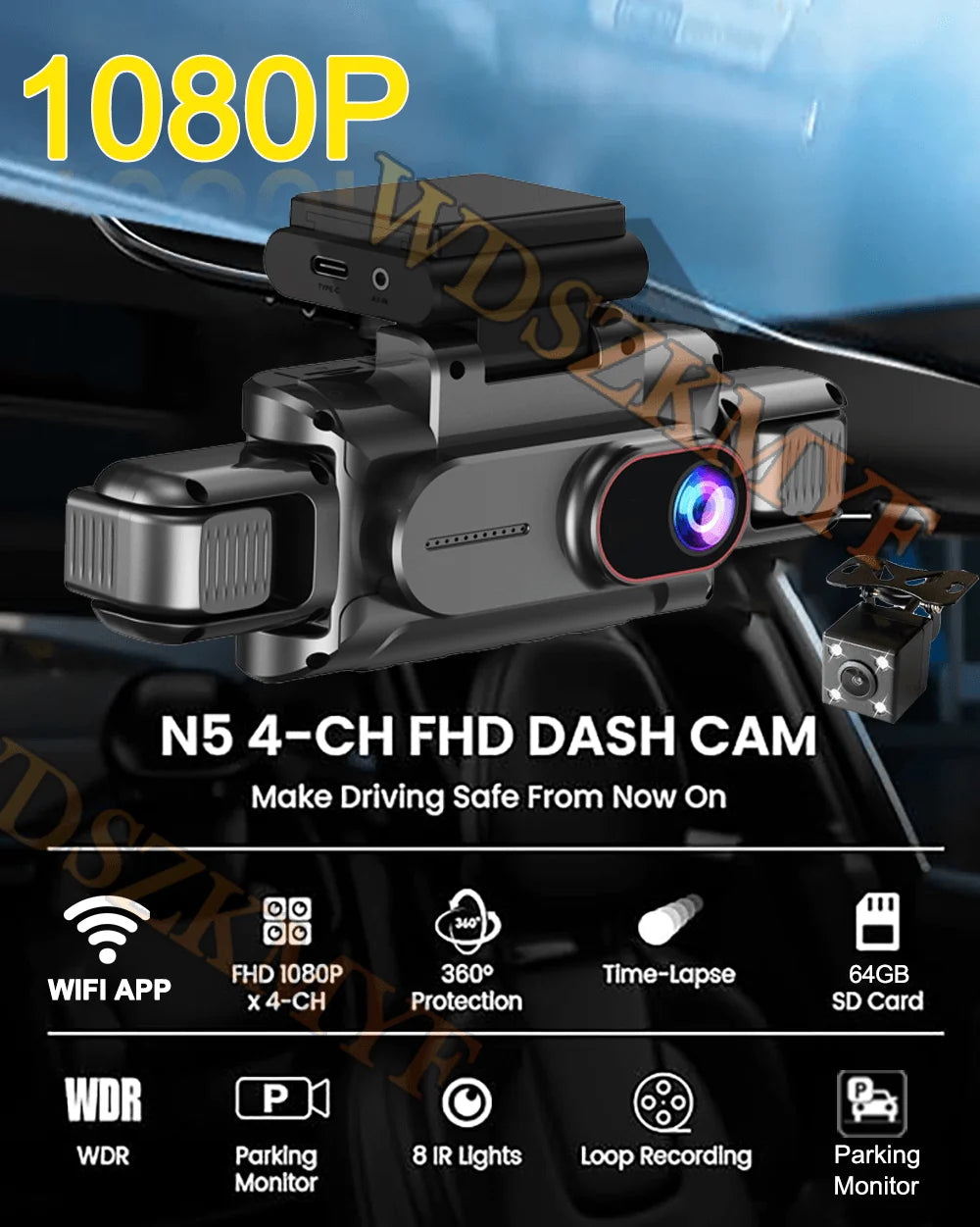 360°Auto Camera 1080P Video Recorder 3/4 Lens WIFI DashCam for Car DVR Black Box Night Vision 24H