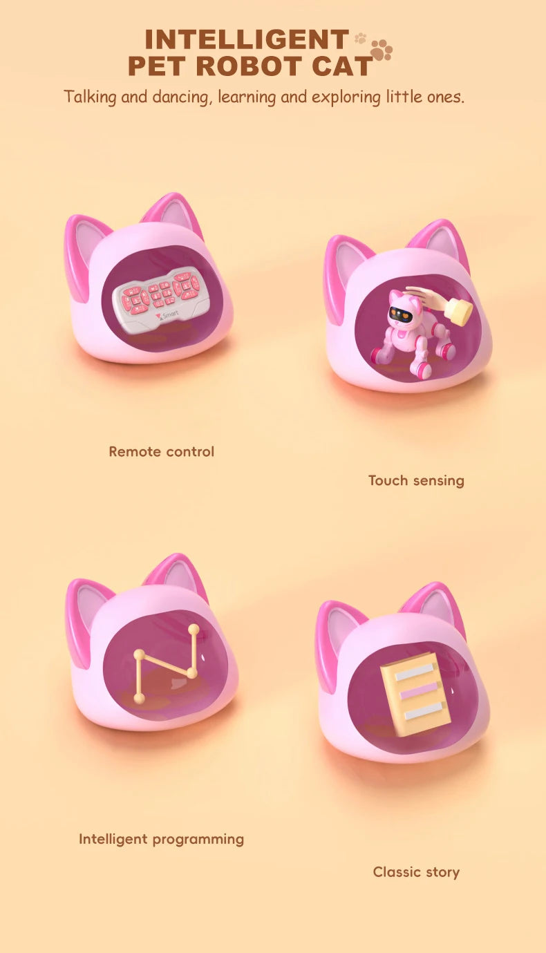 Smart Robot Cat Programmable Intelligent Remote Control Robot Cat Stunt Cat Voice Command Educational Pet