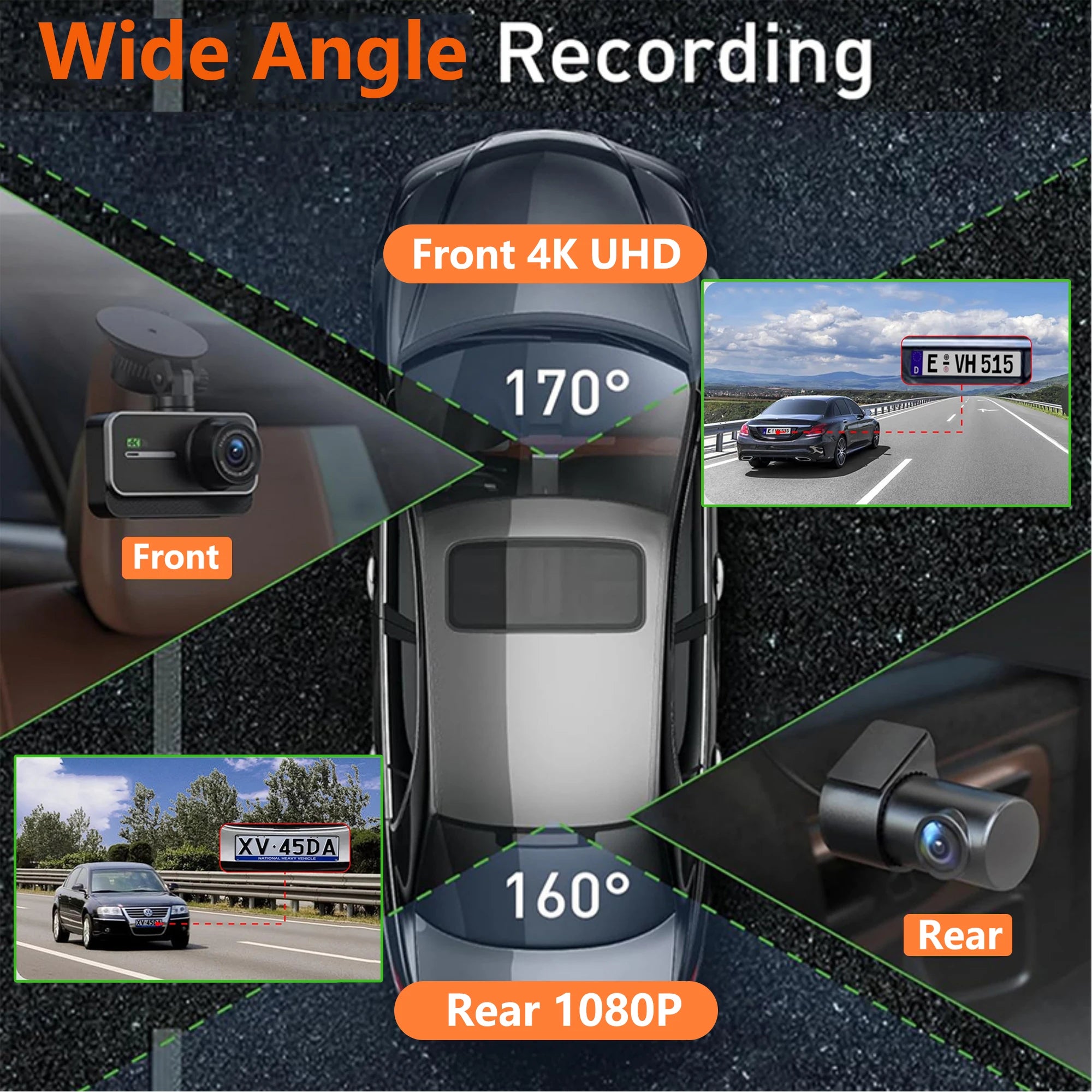 4K Dash Cam for Cars  WIFI Camera for Car Front and Rear Dash Camera Black Box 24H