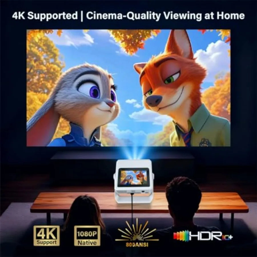 4K Support Portable Outdoor Smart Projector with WiFi and Bluetooth Touchscreen Auto Focus Touch Control Built-in 1 000+ Apps N