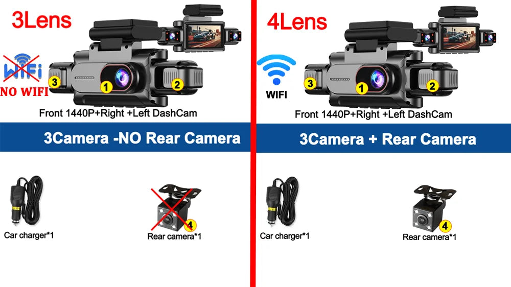 360°Auto Camera 1080P Video Recorder 3/4 Lens WIFI DashCam for Car DVR Black Box Night Vision 24H