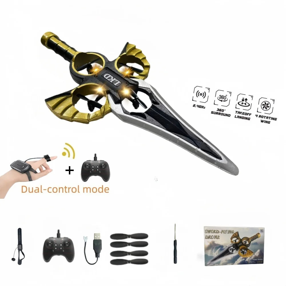 2.4G remote-controlled flying sword - 4-axis flying sword with light display, wristwatch control for special sword shape