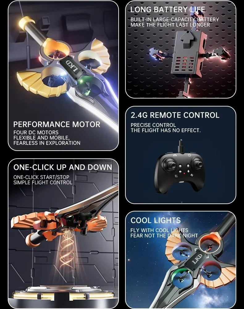 2.4G remote-controlled flying sword - 4-axis flying sword with light display, wristwatch control for special sword shape