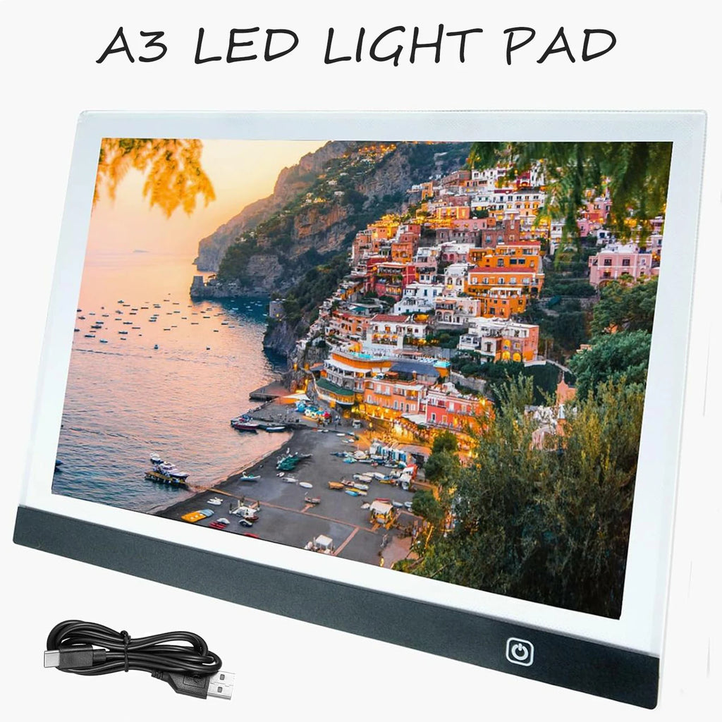 A3 LED Light Pad for Diamond Art,Sketching,Adjustable Brightness,Sketching, Tracing USB Powered Complete Art Light Board Kit