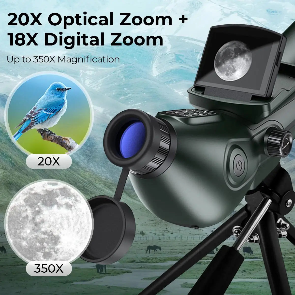 Spotting Scope Monocular Telescope with Camera 4K Video 30MP Photo 3in Display