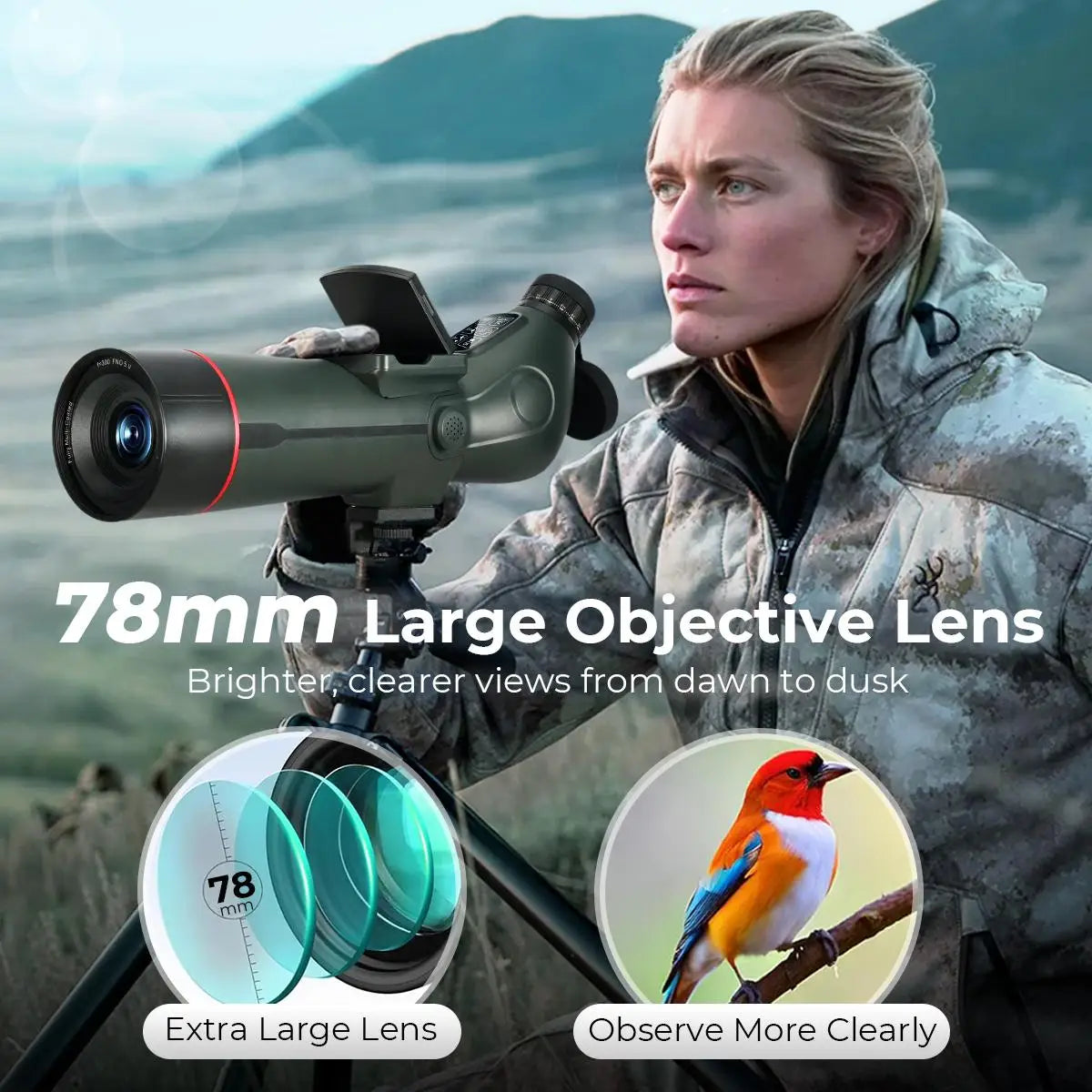 Spotting Scope Monocular Telescope with Camera 4K Video 30MP Photo 3in Display