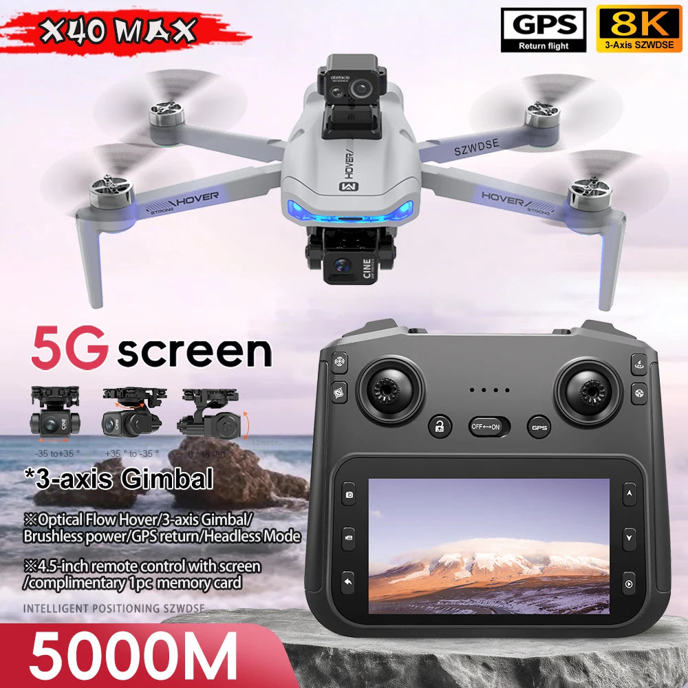 X40 PRO GPS Drone 8K HD Camera 3-axis gimbal Aerial Photography 5G WIFI Brushless Avoid Obstacles FPV Fishing Drone