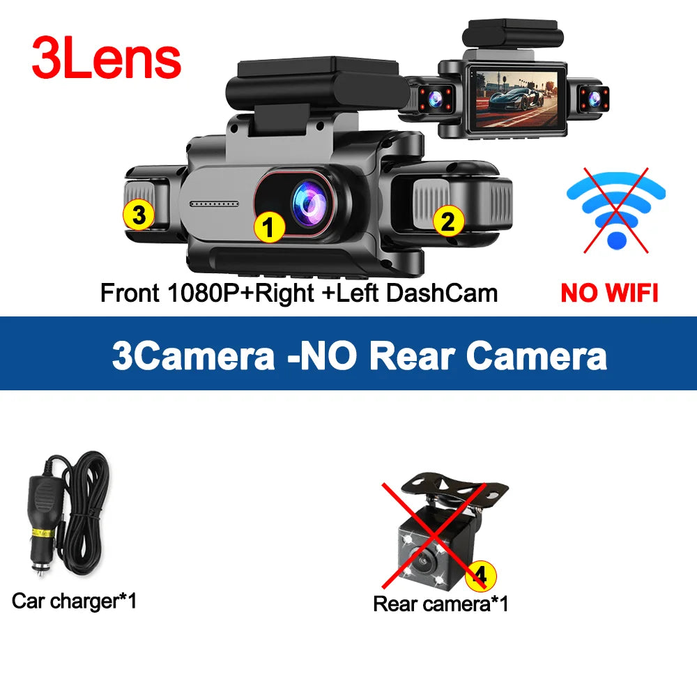 360°Auto Camera 1080P Video Recorder 3/4 Lens WIFI DashCam for Car DVR Black Box Night Vision 24H