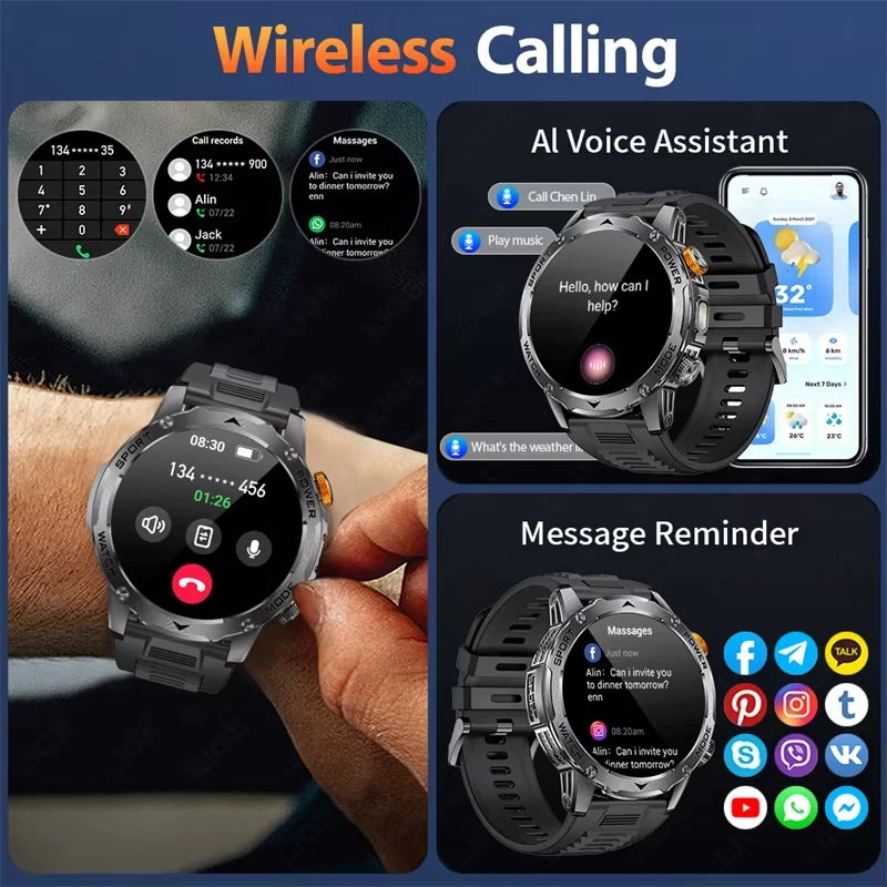 2025 1000mAh Super Capacity Battery 1.7-inch Large Screen Bluetooth Call IP68 Waterproof