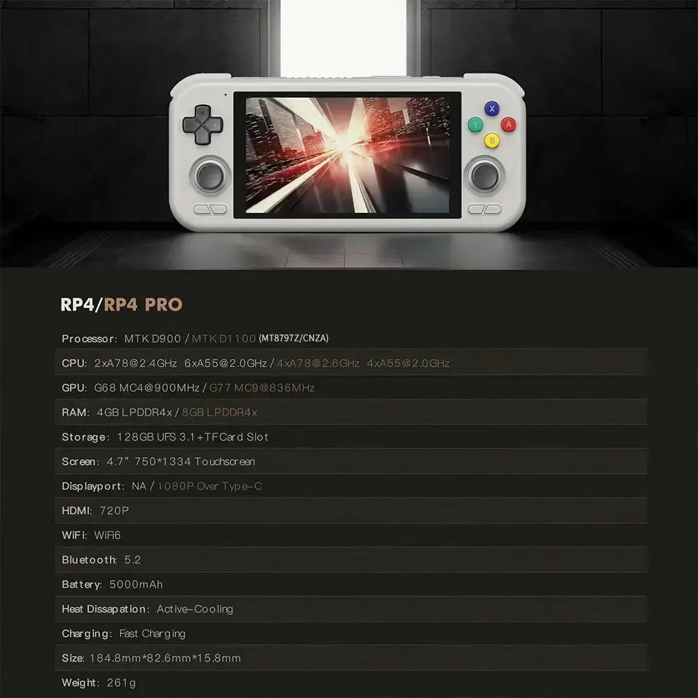 Retroid Pocket 4Pro Handheld Game Console 4.7Inch Touch Screen RAM 8GB WiFi 6.0 Bluetooth 5.2 5000mAh