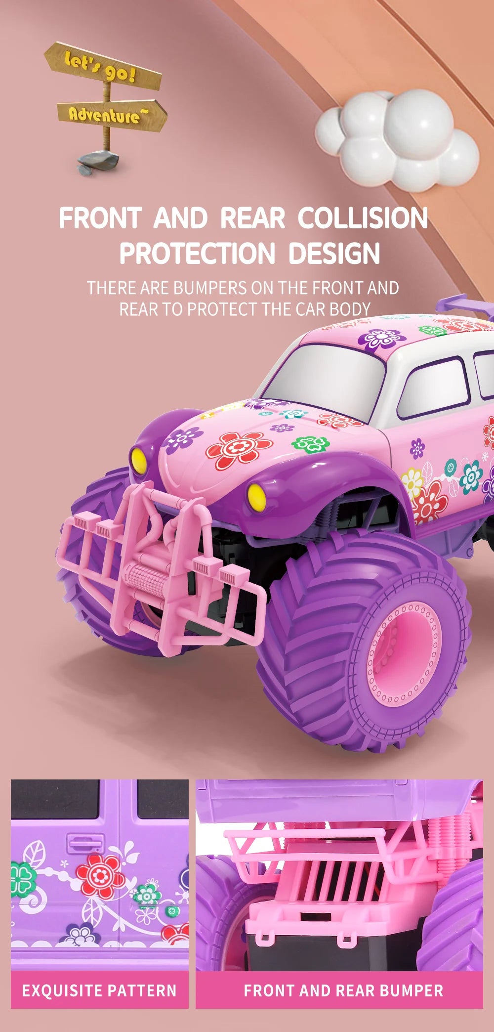 4WD Pink RC Car Pickup Truck Electric Climbing Drop-resistant Stunt Remote Control Princess Car Toy Children Gifts For Girls