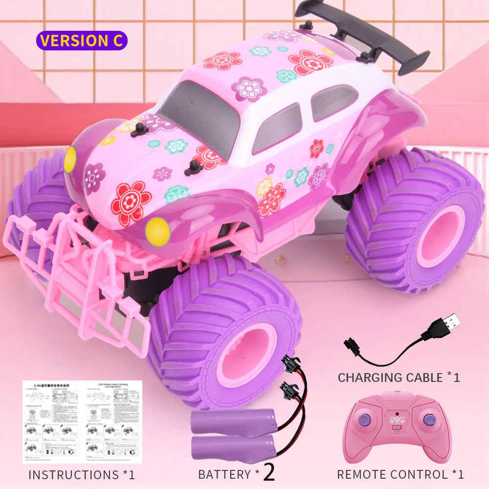 4WD Pink RC Car Pickup Truck Electric Climbing Drop-resistant Stunt Remote Control Princess Car Toy Children Gifts For Girls
