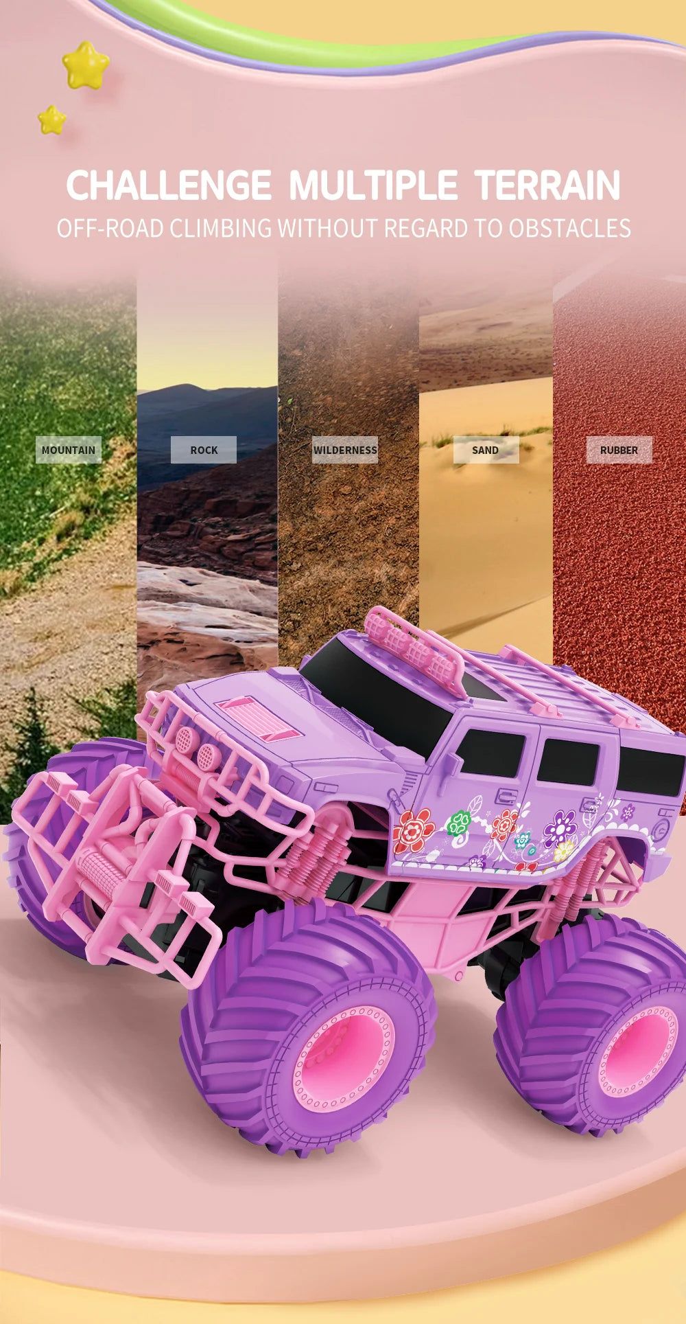4WD Pink RC Car Pickup Truck Electric Climbing Drop-resistant Stunt Remote Control Princess Car Toy Children Gifts For Girls