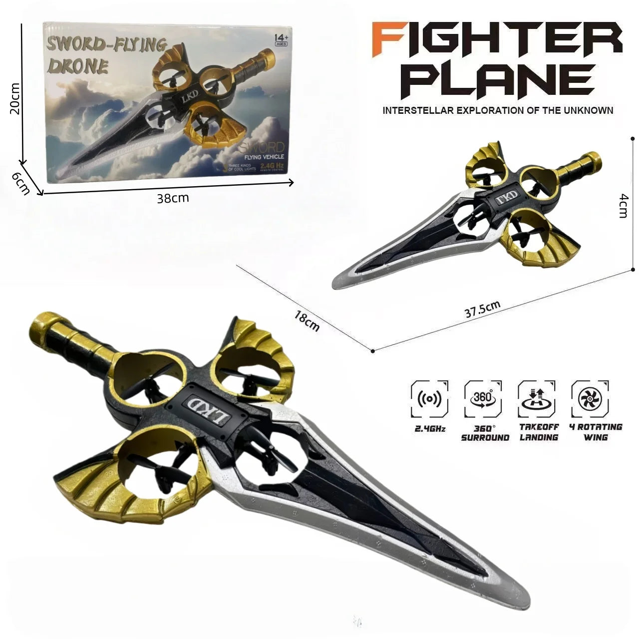 2.4G remote-controlled flying sword - 4-axis flying sword with light display, wristwatch control for special sword shape