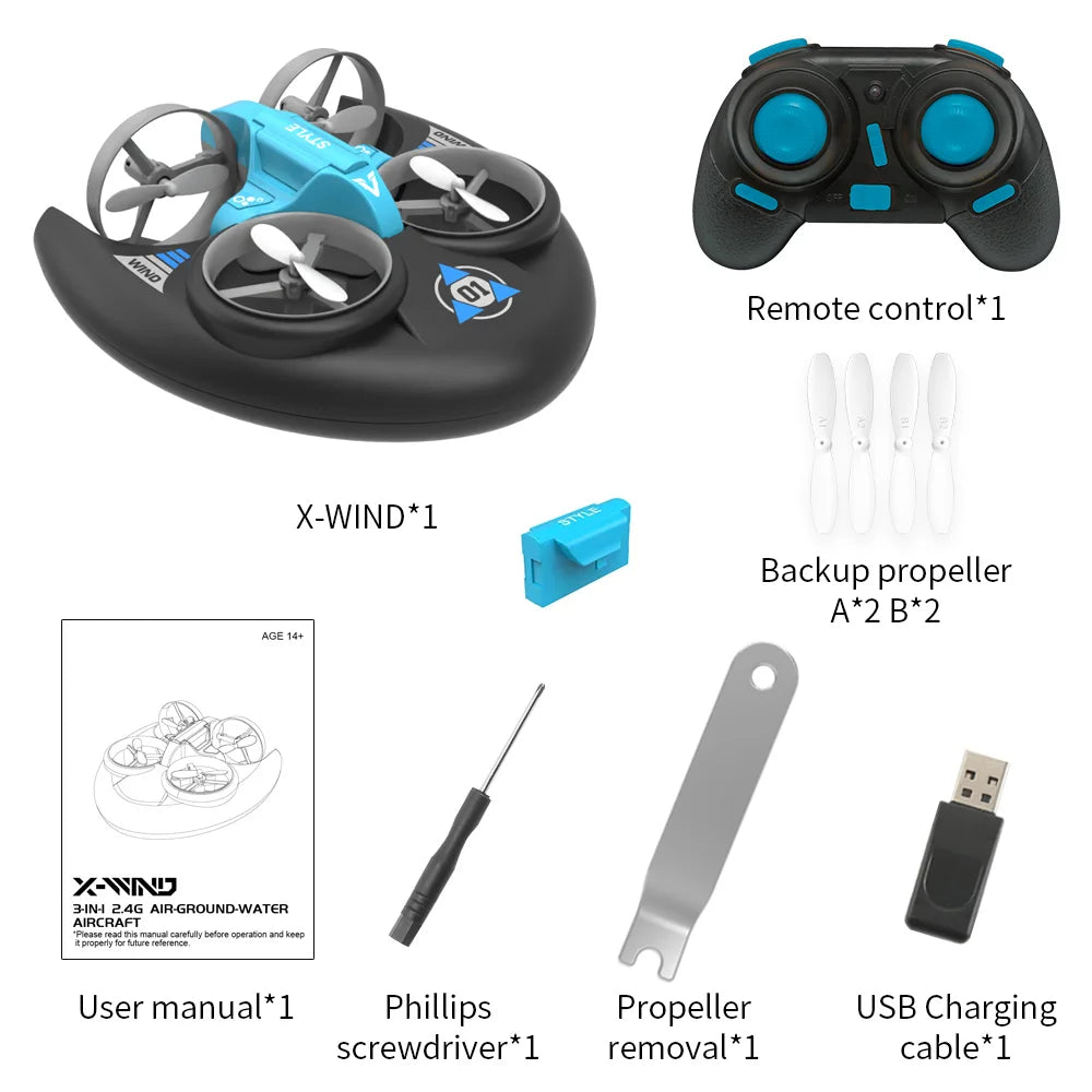 JJRC H101 2.4G Rc Water Land and Air Flying Hovercraft Remote Control Vehicle 3-in-1 Rc Mini Drone