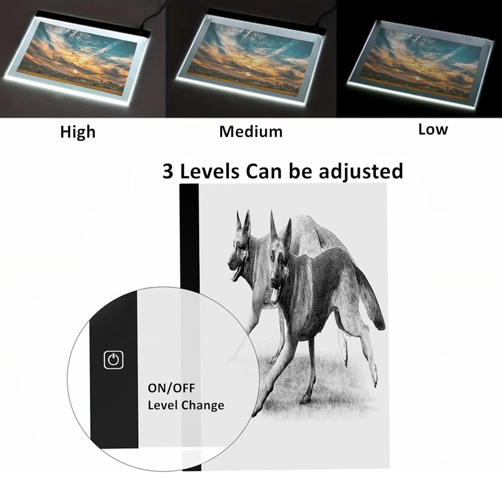 A3 LED Light Pad for Diamond Art,Sketching,Adjustable Brightness,Sketching, Tracing USB Powered Complete Art Light Board Kit