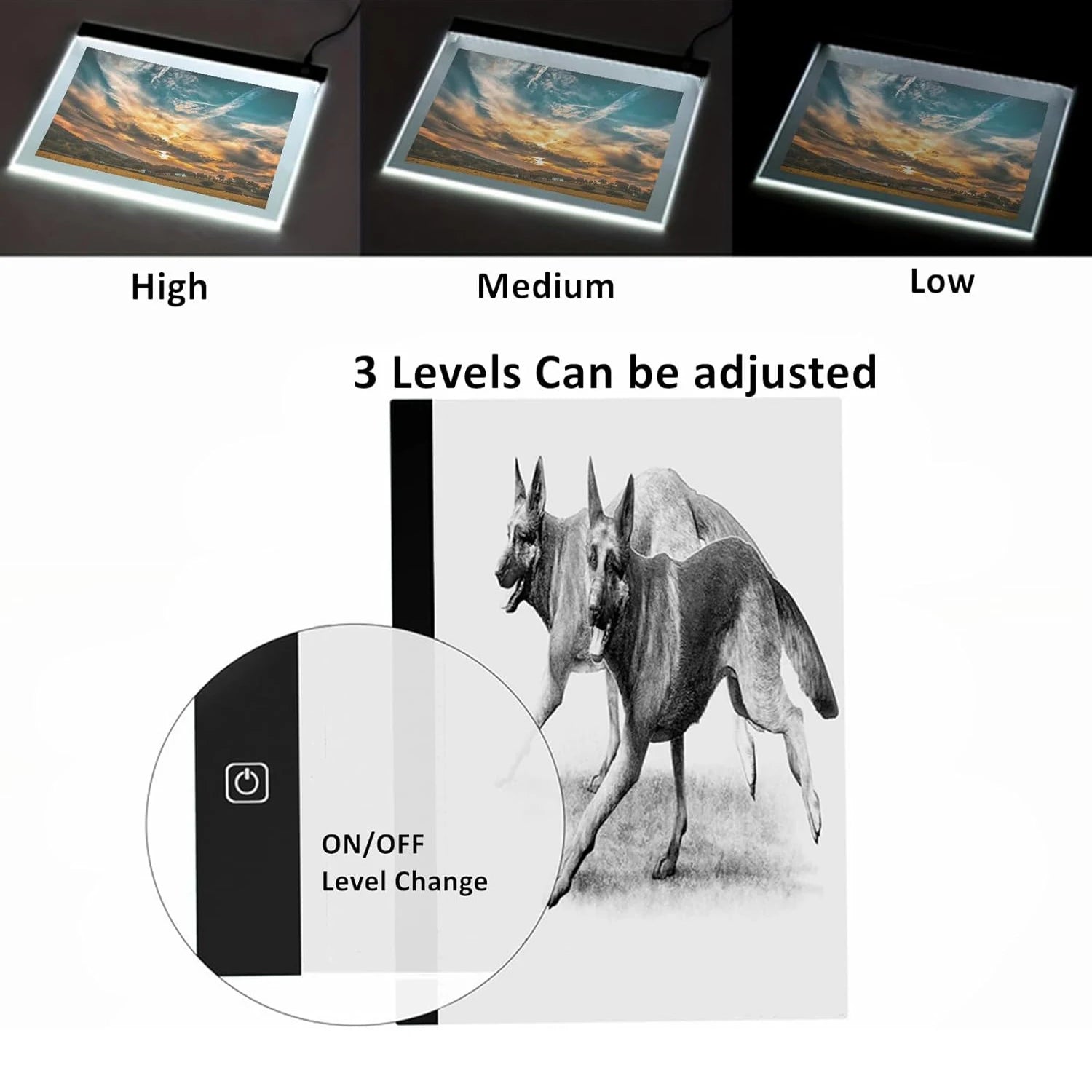 A3 LED Light Pad for Diamond Art,Sketching,Adjustable Brightness,Sketching, Tracing USB Powered Complete Art Light Board Kit