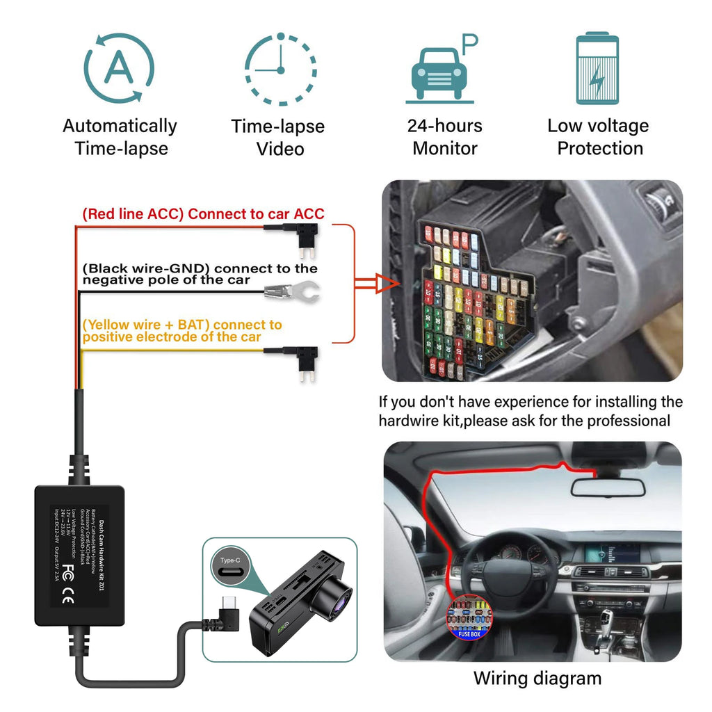 4K Dash Cam for Cars  WIFI Camera for Car Front and Rear Dash Camera Black Box 24H