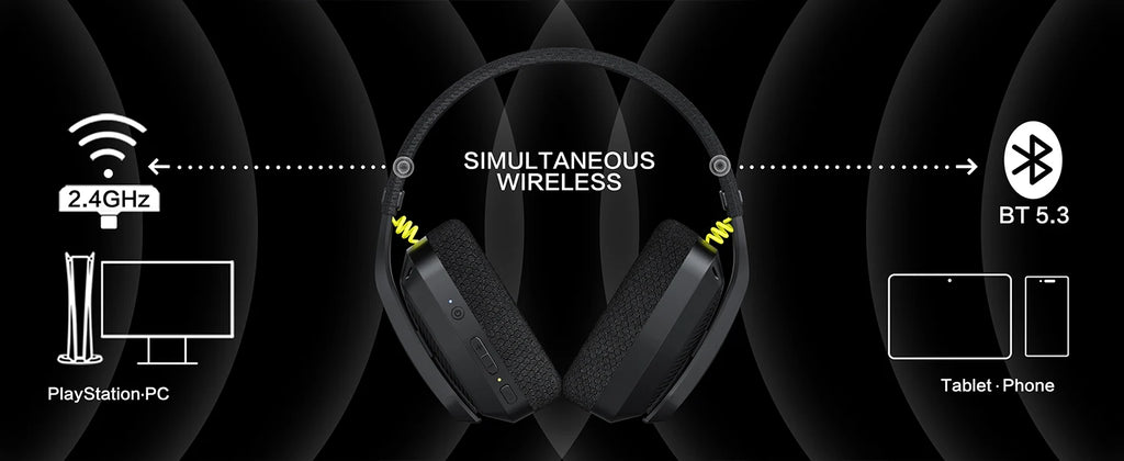 BINNUNE BW06 2.4GHz Wireless Gaming Headset with Mic for PS5 PS4 PC Mac Playstation Bluetooth Gaming headphone with Microphone
