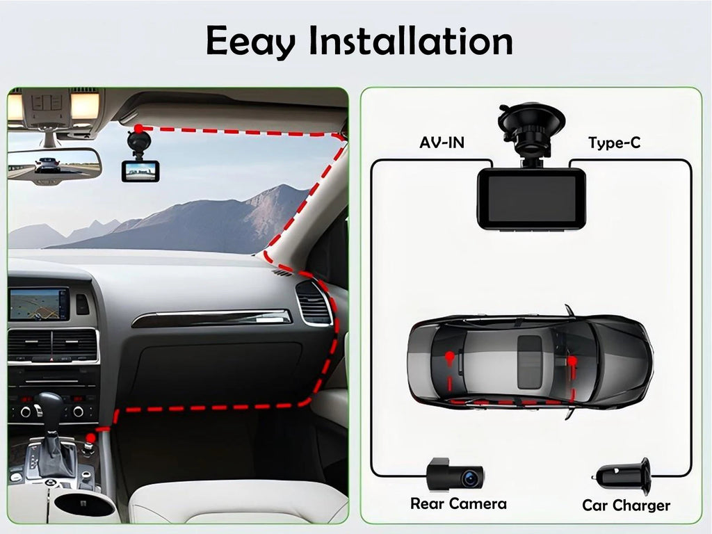 4K Dash Cam for Cars  WIFI Camera for Car Front and Rear Dash Camera Black Box 24H