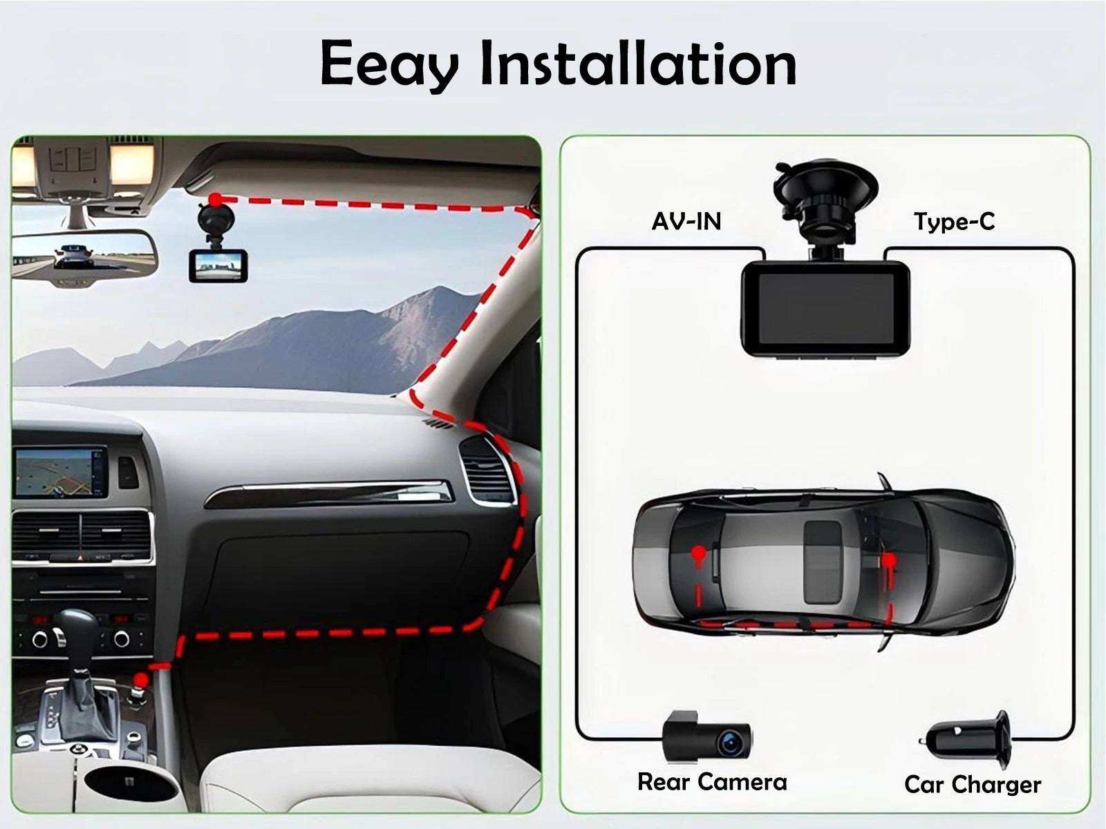 4K Dash Cam for Cars  WIFI Camera for Car Front and Rear Dash Camera Black Box 24H