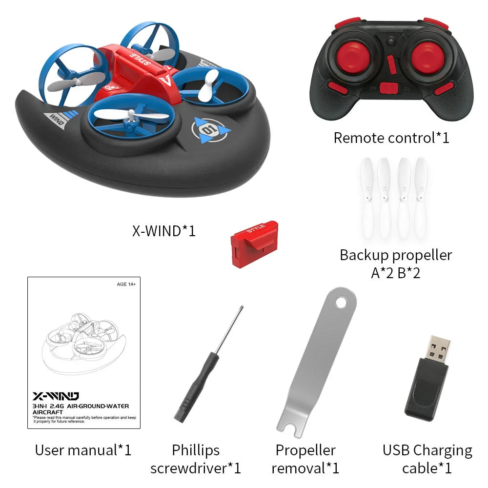 JJRC H101 2.4G Rc Water Land and Air Flying Hovercraft Remote Control Vehicle 3-in-1 Rc Mini Drone