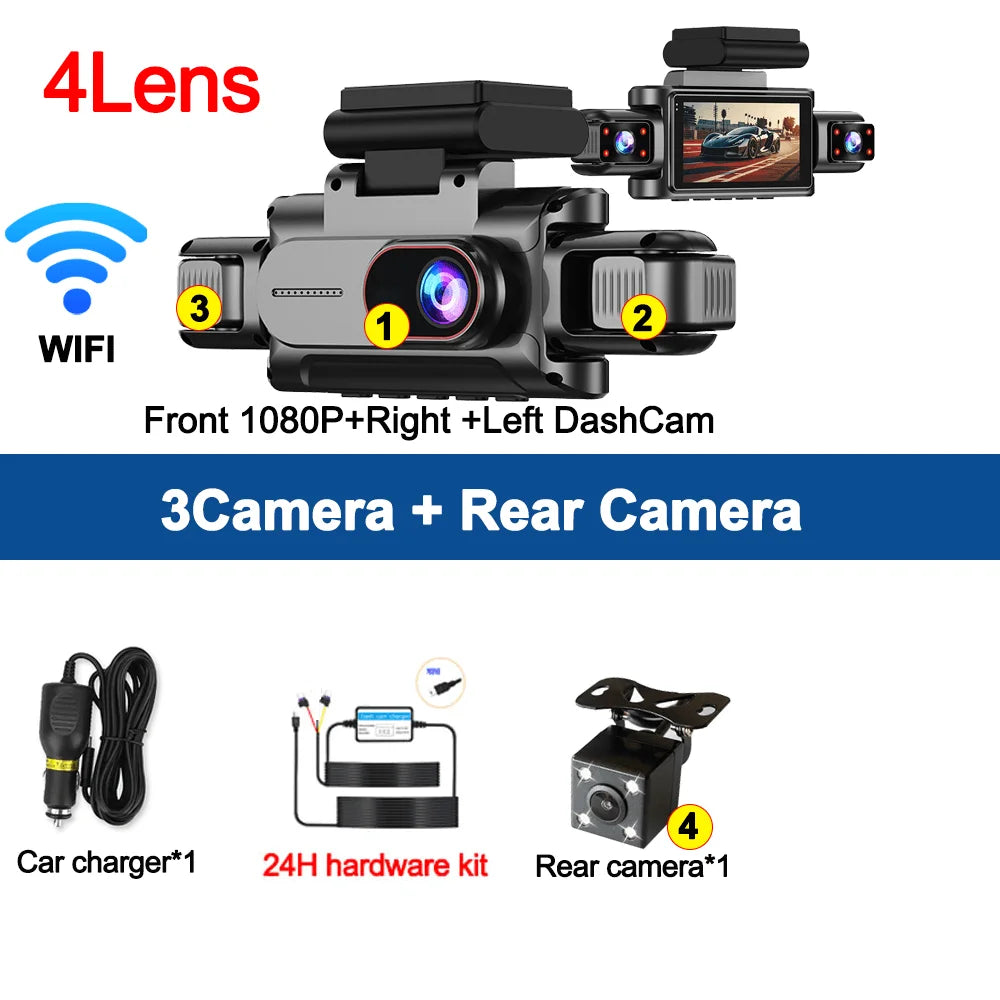 360°Auto Camera 1080P Video Recorder 3/4 Lens WIFI DashCam for Car DVR Black Box Night Vision 24H