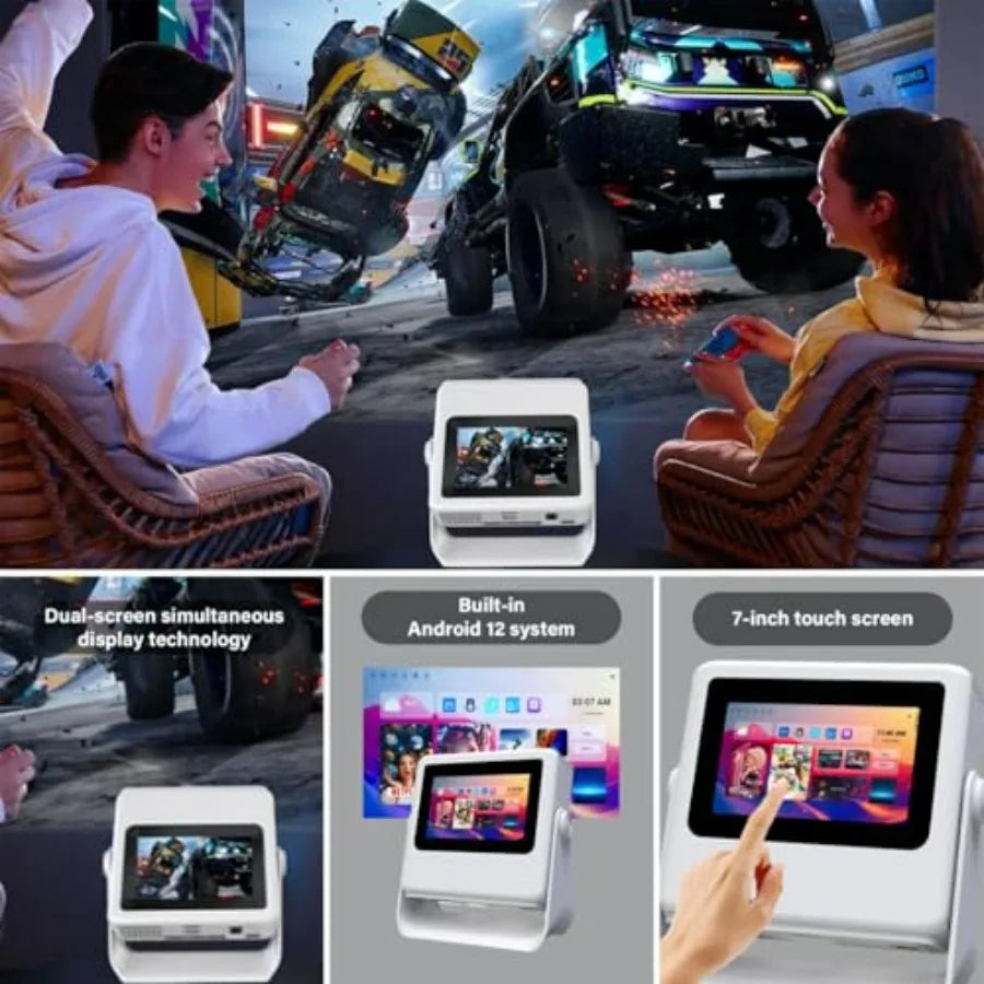 4K Support Portable Outdoor Smart Projector with WiFi and Bluetooth Touchscreen Auto Focus Touch Control Built-in 1 000+ Apps N