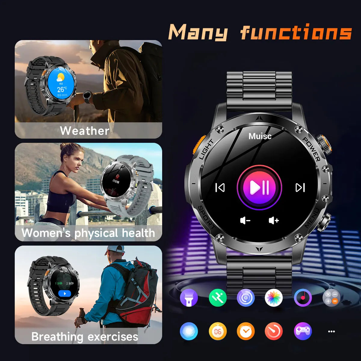 2025 1000mAh Super Capacity Battery 1.7-inch Large Screen Bluetooth Call IP68 Waterproof