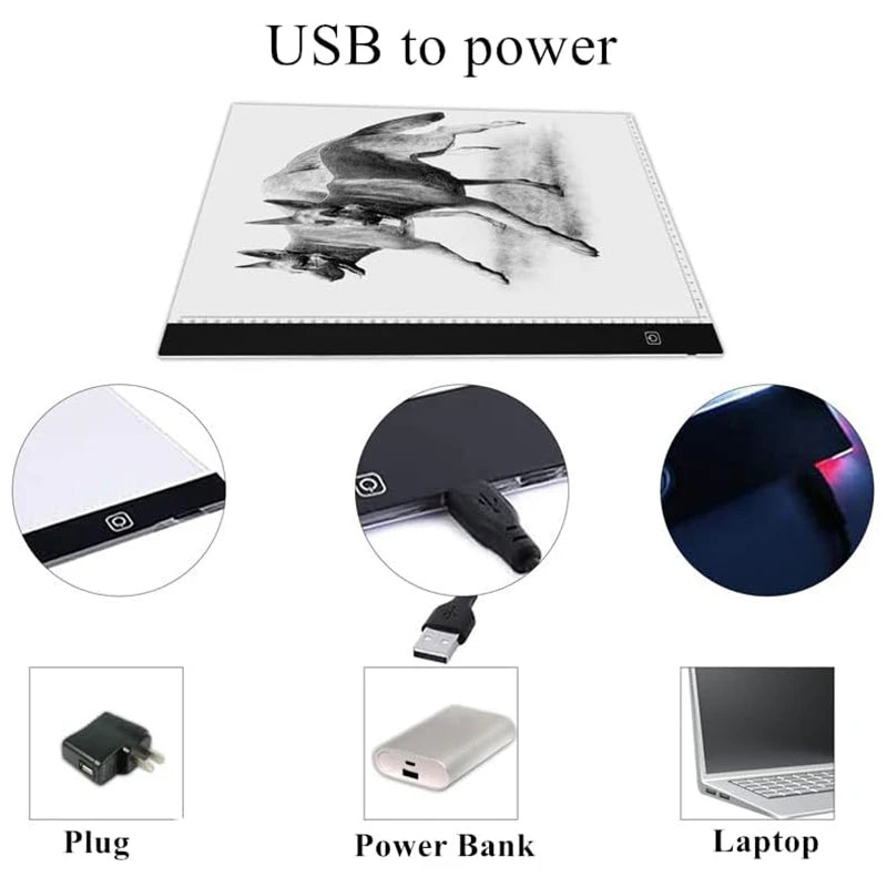 A3 LED Light Pad for Diamond Art,Sketching,Adjustable Brightness,Sketching, Tracing USB Powered Complete Art Light Board Kit