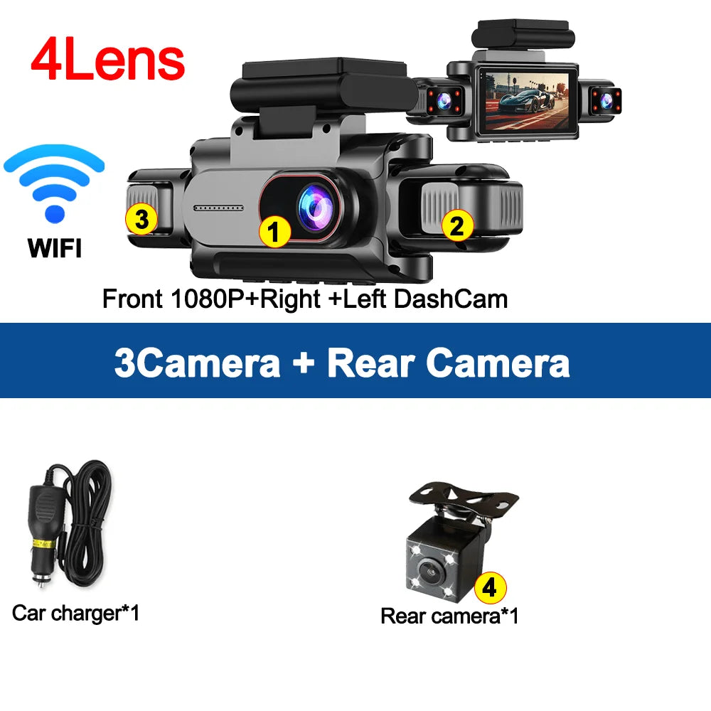 360°Auto Camera 1080P Video Recorder 3/4 Lens WIFI DashCam for Car DVR Black Box Night Vision 24H