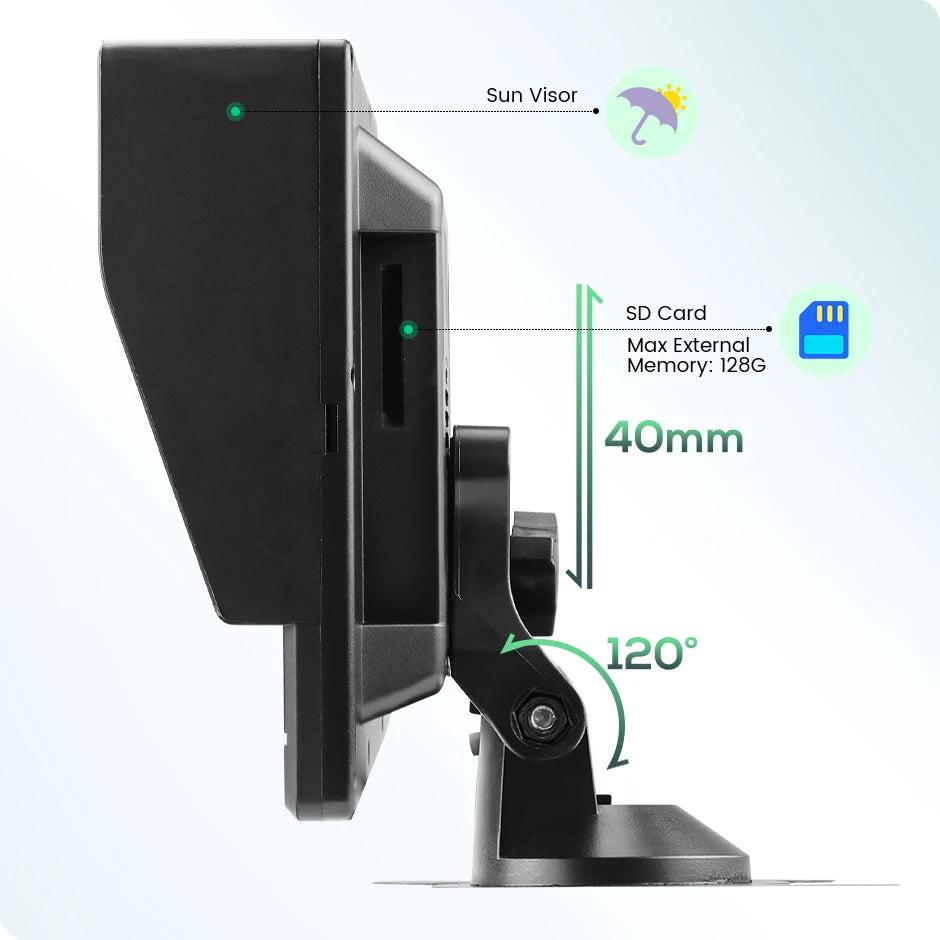 GreenYi 7" AHD Recording DVR 1800cd Highlight Quantum Screen Monitor Support for Truck Bus Fishing Support SD Card