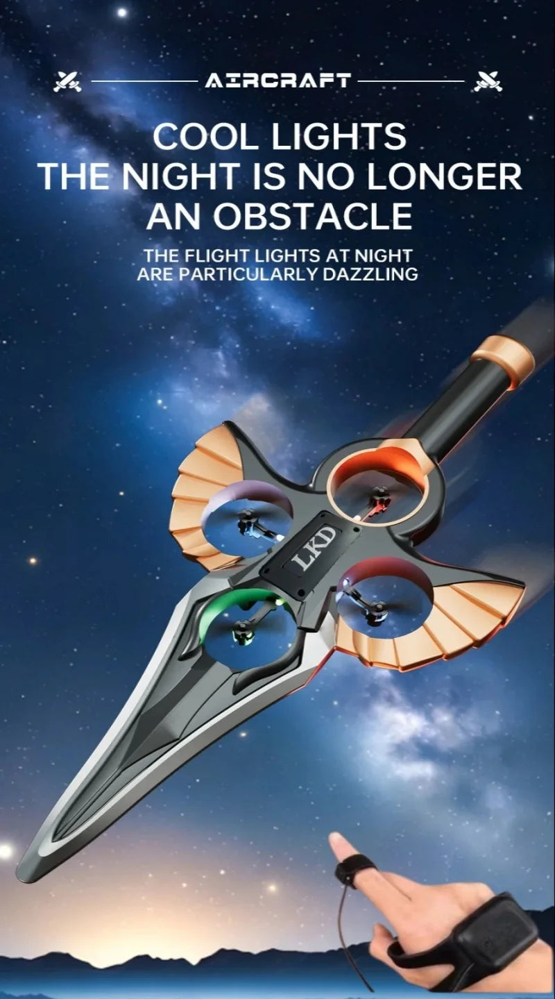 2.4G remote-controlled flying sword - 4-axis flying sword with light display, wristwatch control for special sword shape