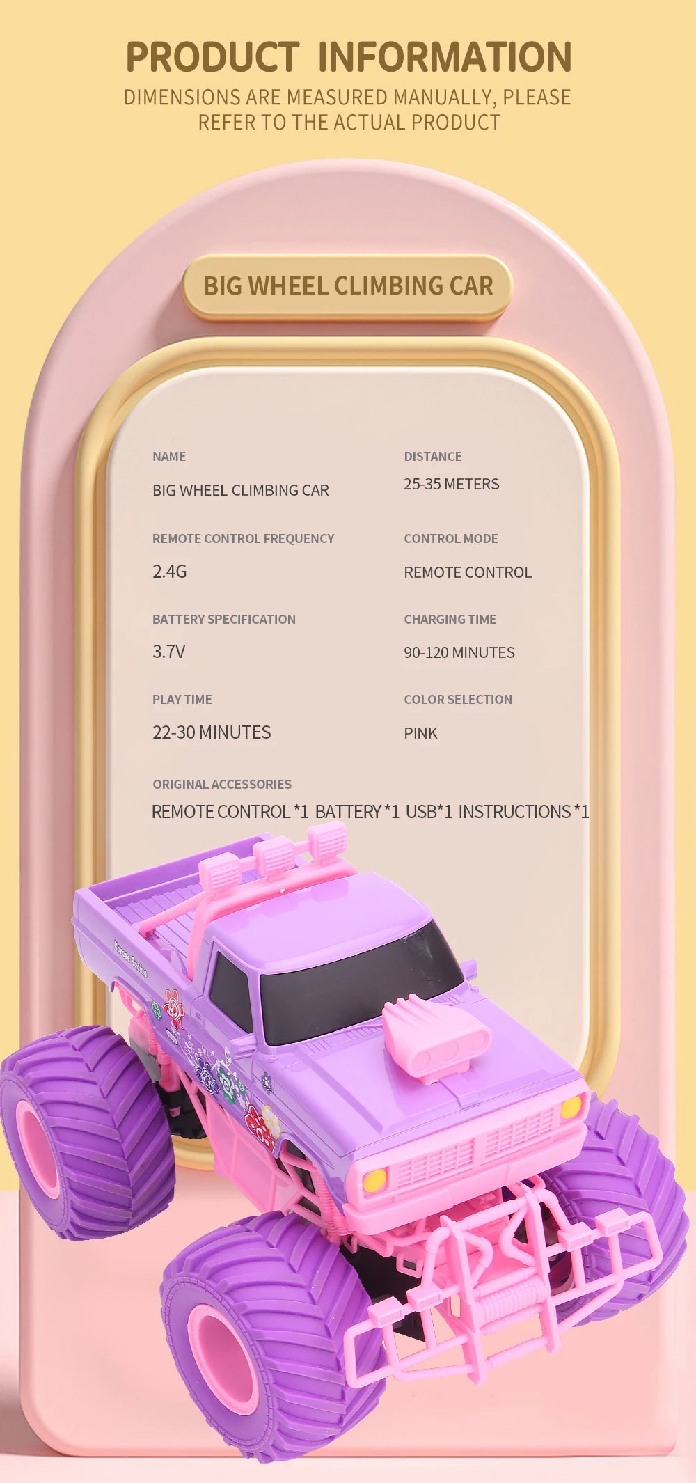 4WD Pink RC Car Pickup Truck Electric Climbing Drop-resistant Stunt Remote Control Princess Car Toy Children Gifts For Girls