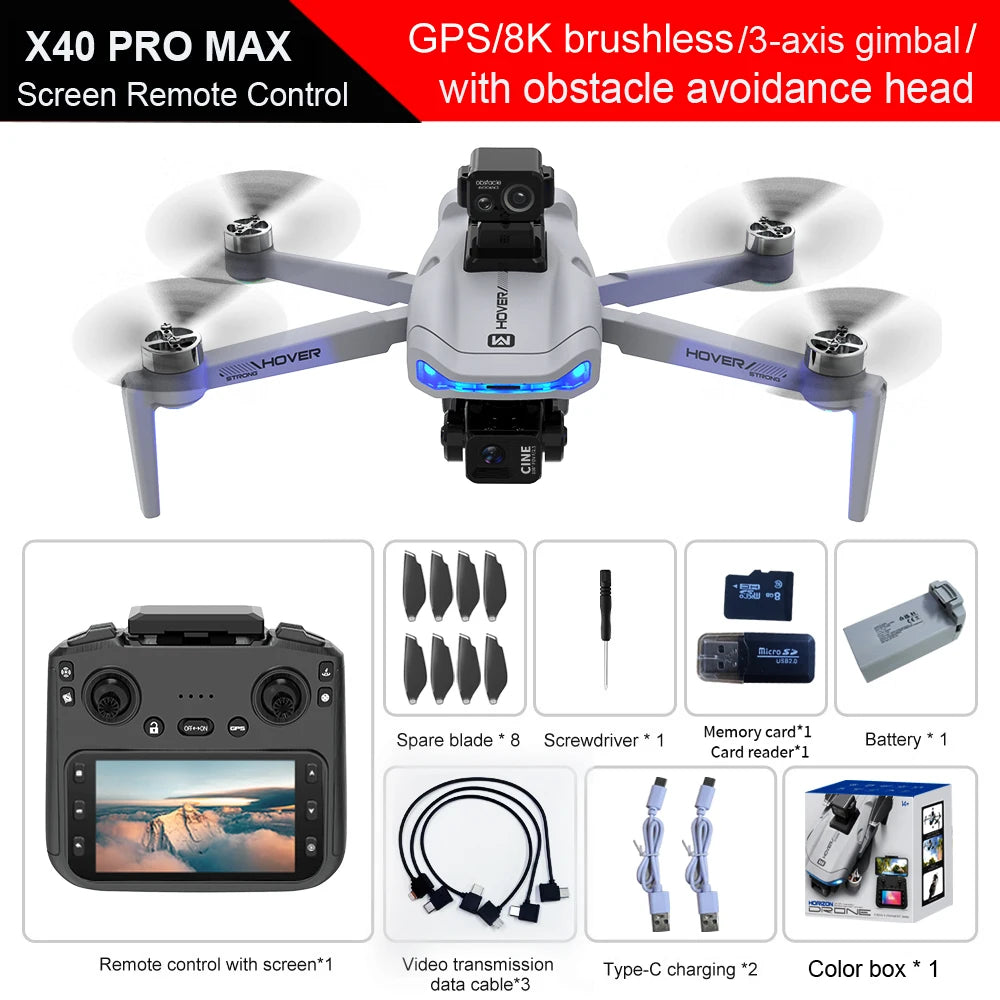 X40 PRO GPS Drone 8K HD Camera 3-axis gimbal Aerial Photography 5G WIFI Brushless Avoid Obstacles FPV Fishing Drone