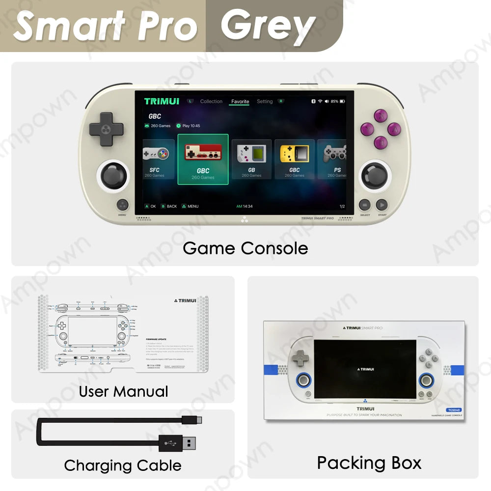 Trimui Smart Pro Handheld Game Console 4.96''IPS Screen Linux System Joystick RGB Lighting  Retro Video