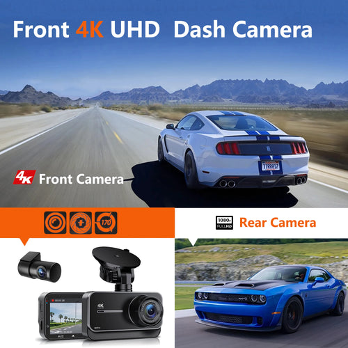 4K Dash Cam for Cars  WIFI Camera for Car Front and Rear Dash Camera Black Box 24H