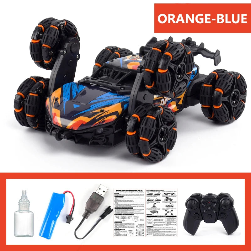 Children's Alloy Remote Control Car Morphing Six-Wheeled RC Off-Road Climbing Stunt Four-Wheel Drive Spray Drift Racing Car Toys