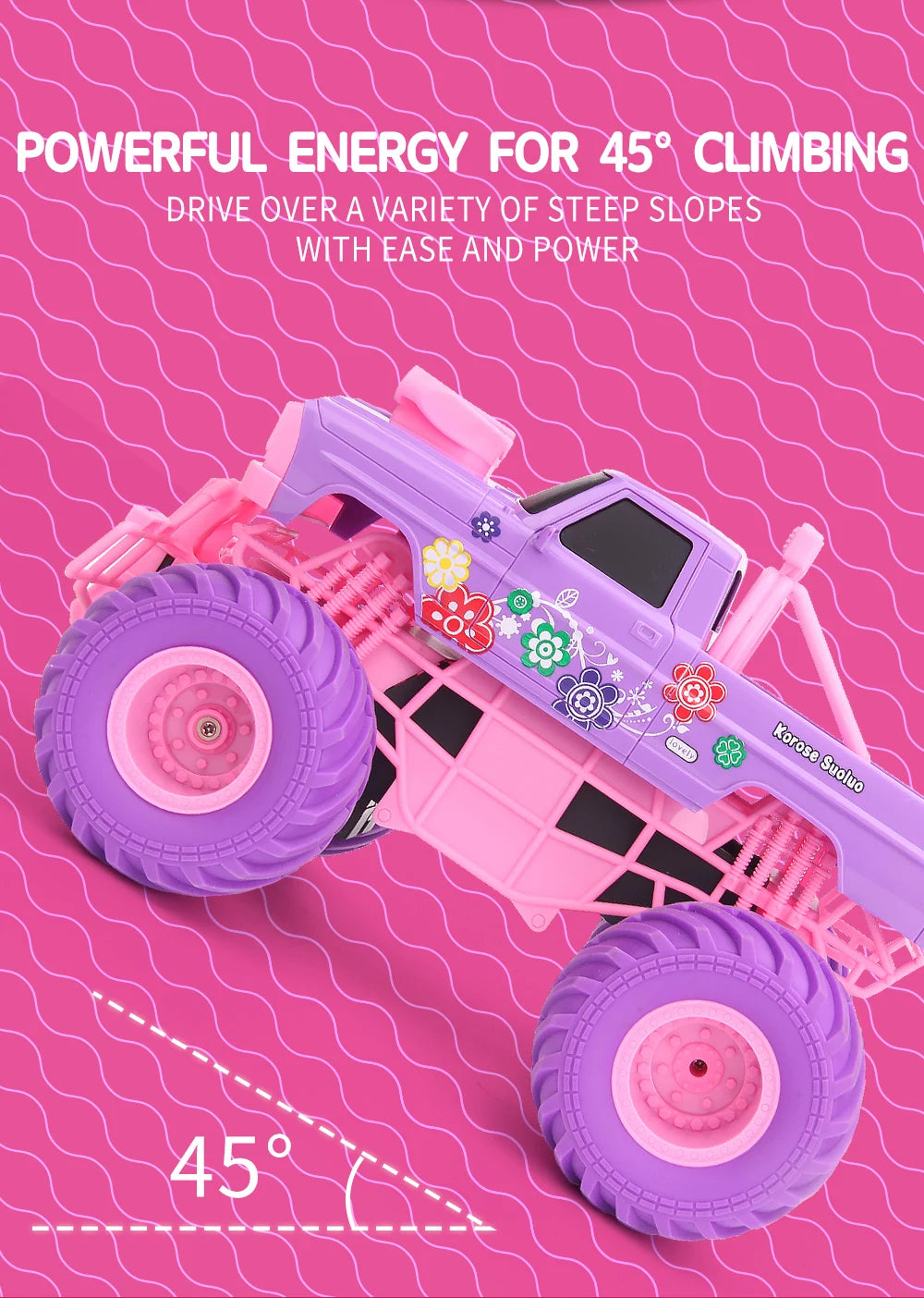 4WD Pink RC Car Pickup Truck Electric Climbing Drop-resistant Stunt Remote Control Princess Car Toy Children Gifts For Girls