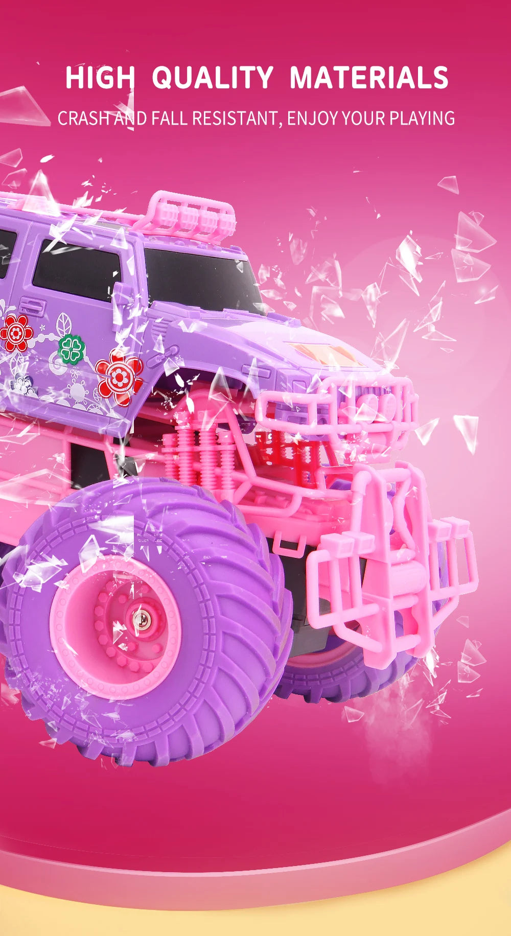 4WD Pink RC Car Pickup Truck Electric Climbing Drop-resistant Stunt Remote Control Princess Car Toy Children Gifts For Girls