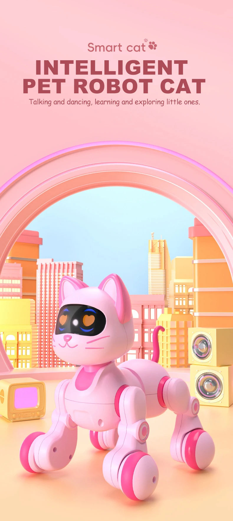 Smart Robot Cat Programmable Intelligent Remote Control Robot Cat Stunt Cat Voice Command Educational Pet