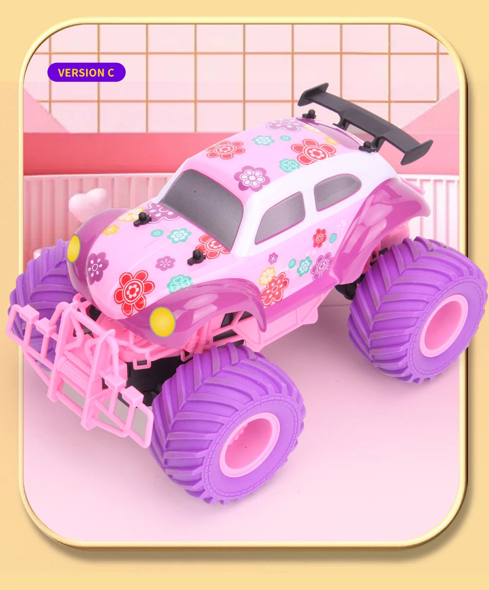 4WD Pink RC Car Pickup Truck Electric Climbing Drop-resistant Stunt Remote Control Princess Car Toy Children Gifts For Girls