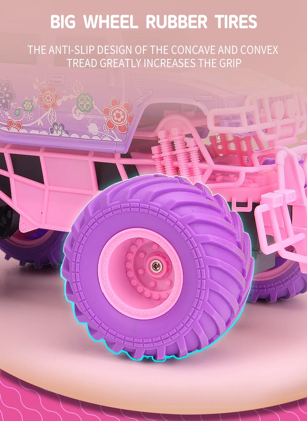 4WD Pink RC Car Pickup Truck Electric Climbing Drop-resistant Stunt Remote Control Princess Car Toy Children Gifts For Girls